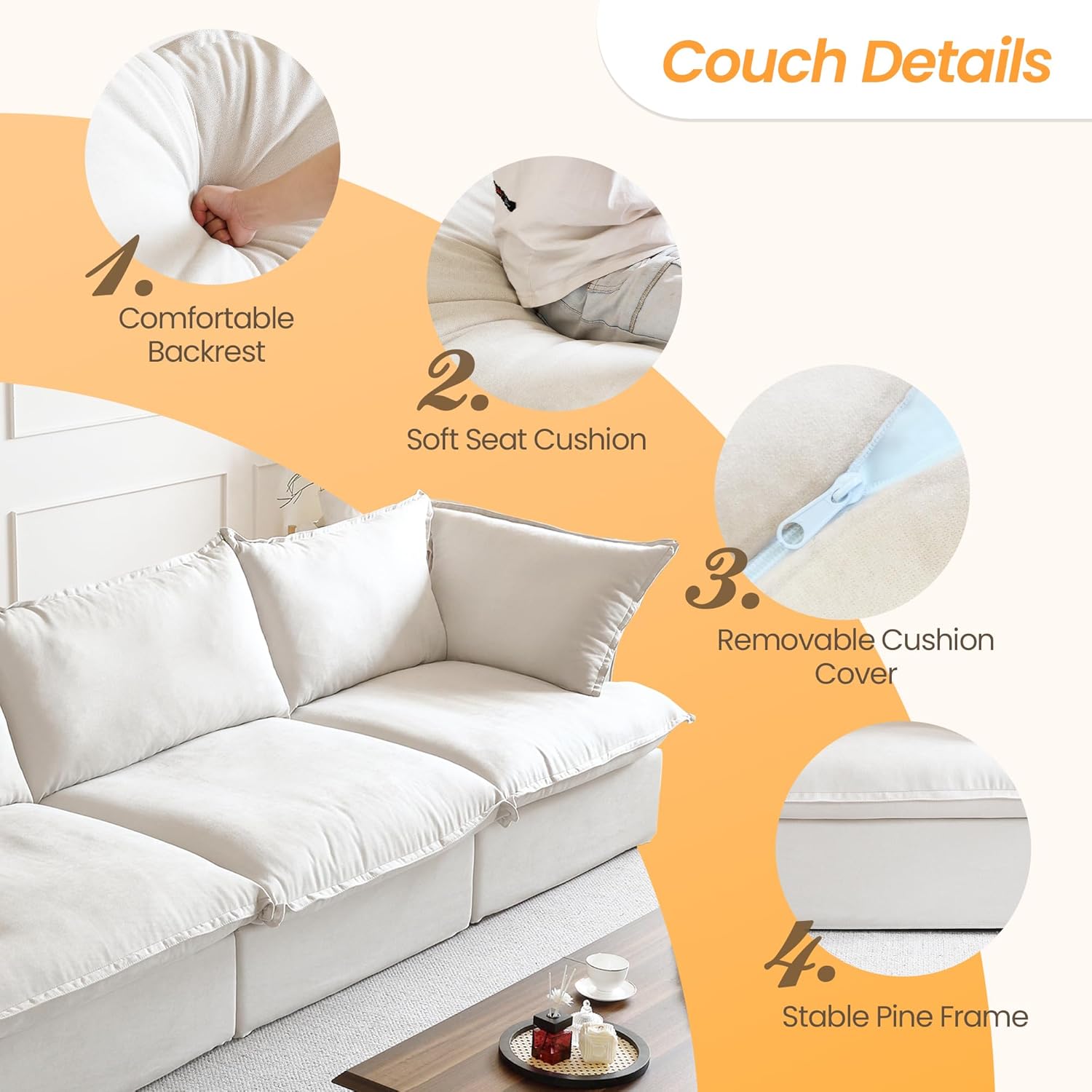 Sabi Modular Boucle Cloud Sofa - Snow White - 4-Seater Sofa - Nuvé