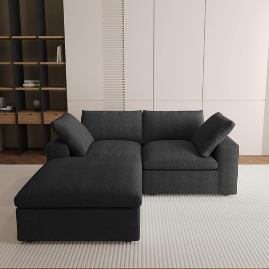 Nuvé® Solace Modular Bouclé Cloud Sofa - Obsidian Black - 2-Seater Sectional Sofa with Ottoman - Nuvé