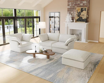 Sabi Modular Boucle Cloud Sofa - Snow White - 5-Seater Sectional Sofa with Ottoman - Nuvé