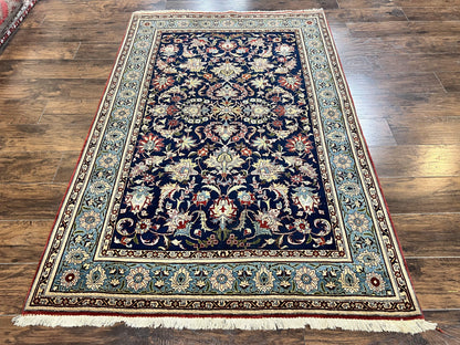 Blue Persian Qum Rug 5x7, Very Fine and Wonderful Authentic Persian Carpet, Wool Hand Knotted Vintage Semi Antique Oriental Rug, Floral, Ghom Qom Rug - Nuvé