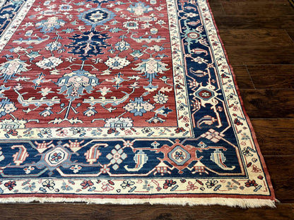 Turkish Flatweave Rug 6x9, Heriz Design, Red and Blue - Nuvé