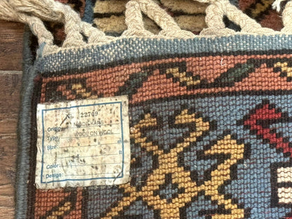 Turkish Kazak Runner Rug 3x11, Cream and Light Blue, Vintage - Nuvé