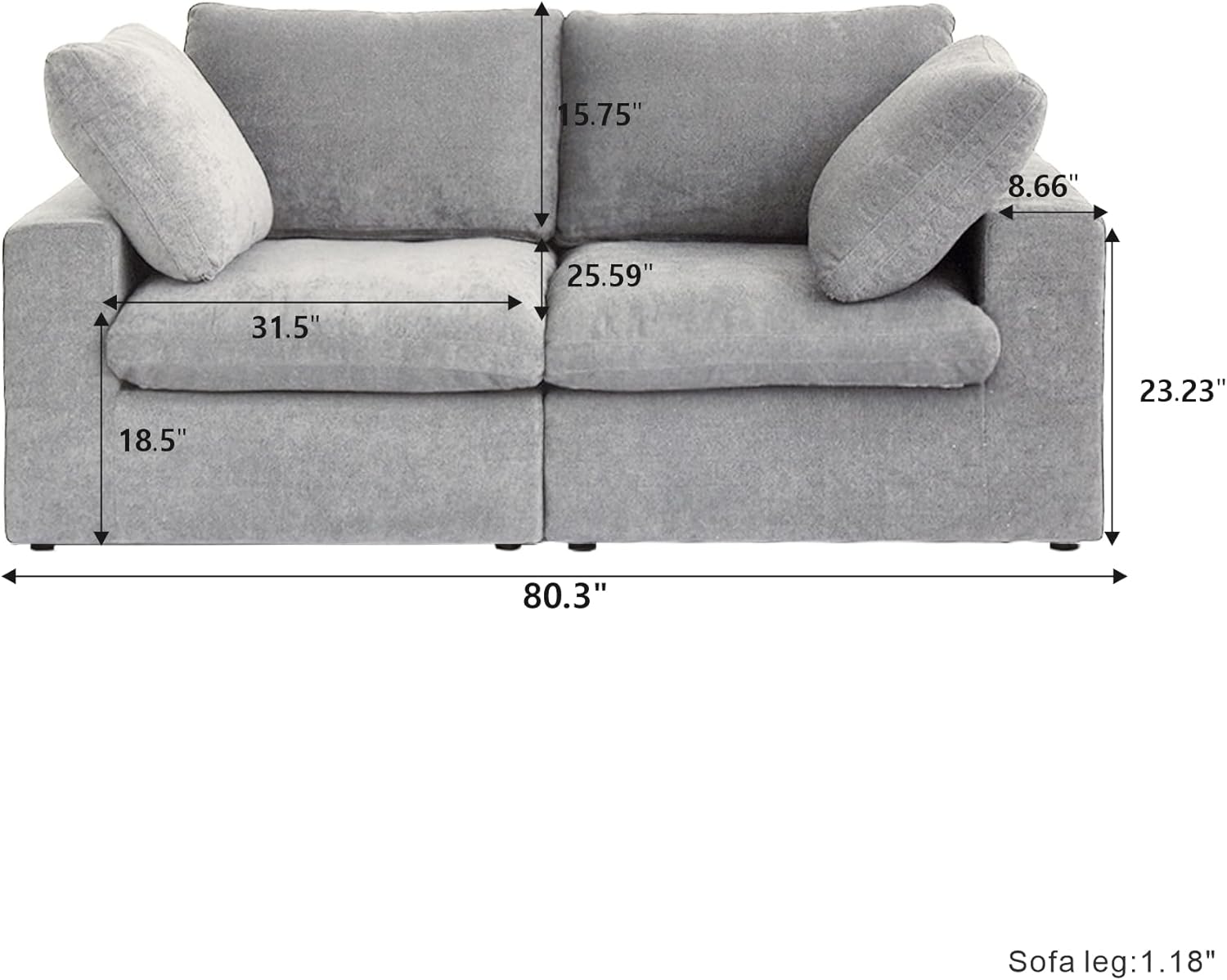 Nuvé® Solace Modular Bouclé Cloud Sofa - Space Grey - 2-Seater Sofa - Nuvé