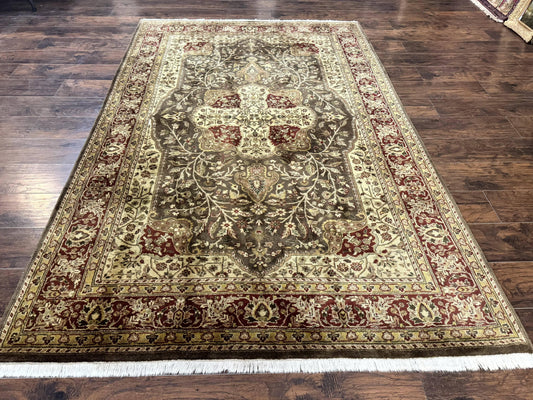 Indo Persian Rug 6x9, Wool Handmade Vintage Rug, Floral Cross Pattern - Nuvé