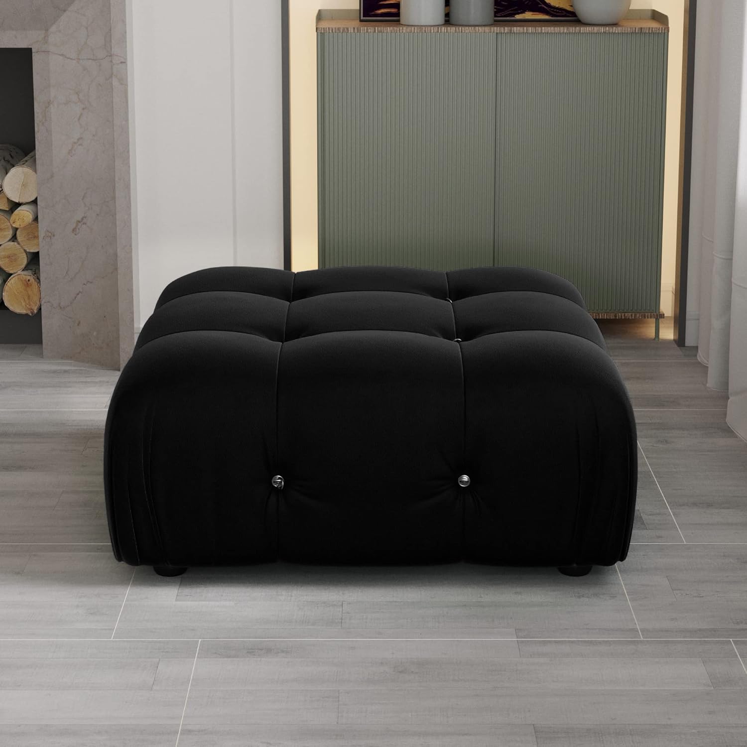 Nuvé® Takumi Velvet Modular Bouclé Cloud Sofa - Black - Ottoman - Nuvé