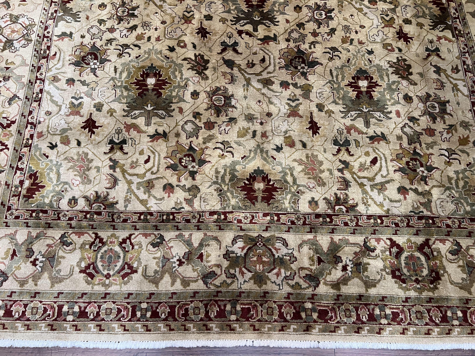 Indian Mahal Rug 8x10, Allover Floral Mahal Oriental Carpet 8 x 10, Handmade Hand Knotted Wool Rug, Indo Persian Area Rug, Tea-Washed Tan - Nuvé