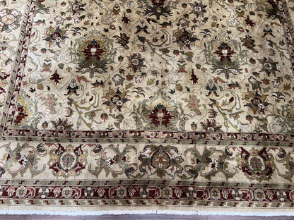 Indian Mahal Rug 8x10, Allover Floral Mahal Oriental Carpet 8 x 10, Handmade Hand Knotted Wool Rug, Indo Persian Area Rug, Tea-Washed Tan - Nuvé