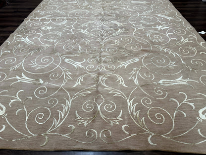 Tibetan Rug 9x12 Wool and Silk Beige Modern Handmade Carpet - Nuvé