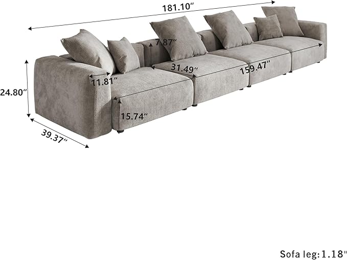 Kanso Corduroy Modular Bouclé Cloud Couch - Brown - 4-Seater Sofa - Nuvé