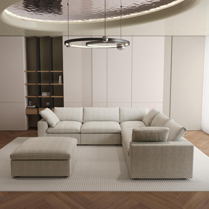 Nuvé® Solace Modular Bouclé Cloud Sofa - Khaki - 5-Seater Corner + Ottoman - Nuvé