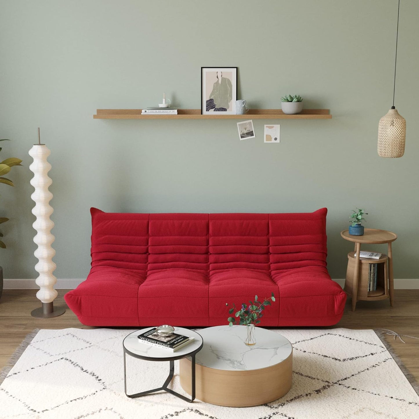 Muku Bouclé Chair - Red - 3 Seater - Nuvé