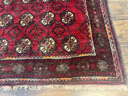 Persian Turkoman Tribal Rug 4x8, Handmade Vintage Wool Carpet, Red, Bohemian Rug - Nuvé