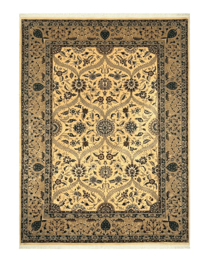 Indo Persian Mahal Rug 10x14, Wool Hand Knotted Oriental Carpet, Cream Floral Allover, Vintage Area Rug 10 x 14, Traditional Rug, Handmade