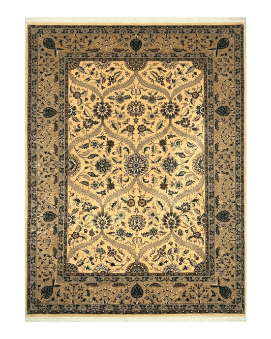 Indo Persian Mahal Rug 10x14, Wool Hand Knotted Oriental Carpet, Cream Floral Allover, Vintage Area Rug 10 x 14, Traditional Rug, Handmade