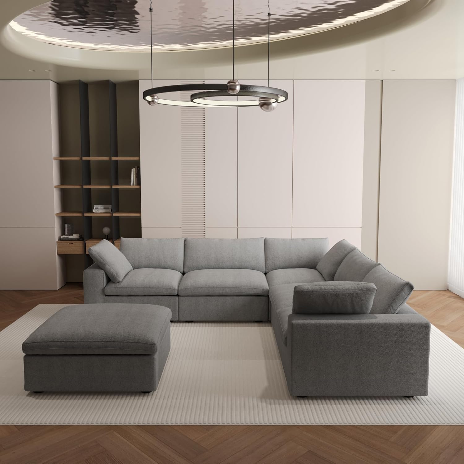 Nuvé® Solace Modular Bouclé Cloud Sofa - Space Grey - 5-Seater Corner + Ottoman - Nuvé