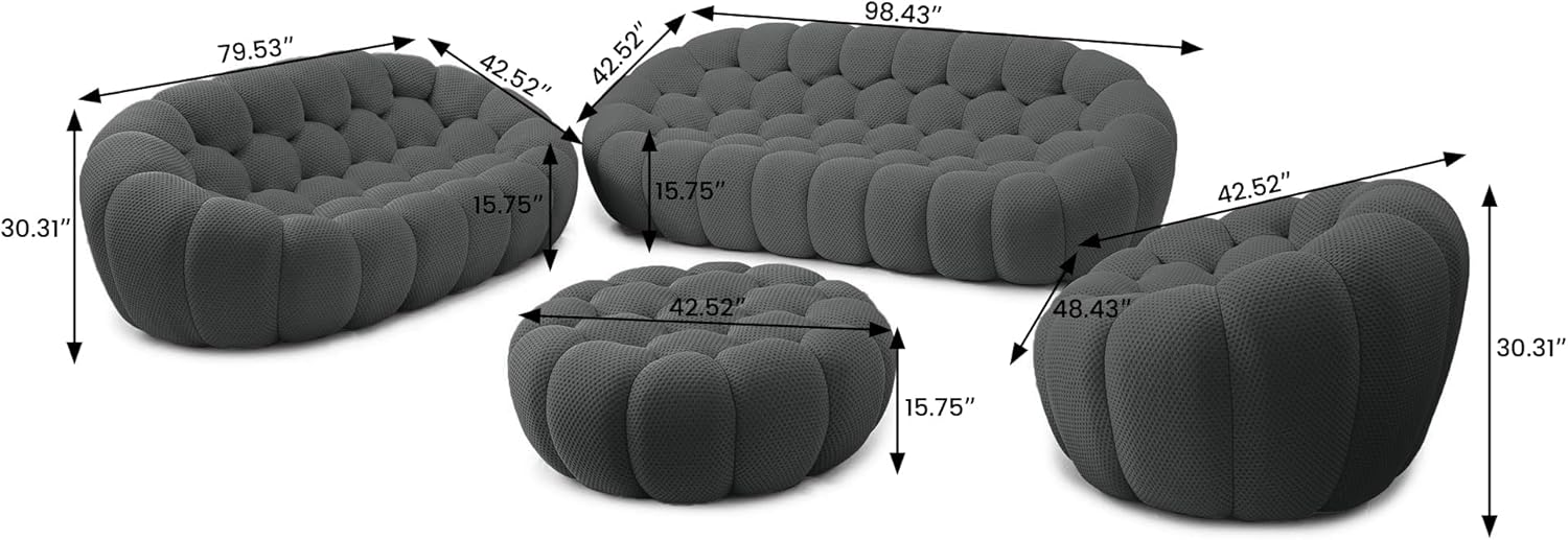 Nuvé® Mitsu Modular Bouclé Cloud Sofa - Dark Grey - 1 + 2 + 3 Seater and Ottoman - Nuvé