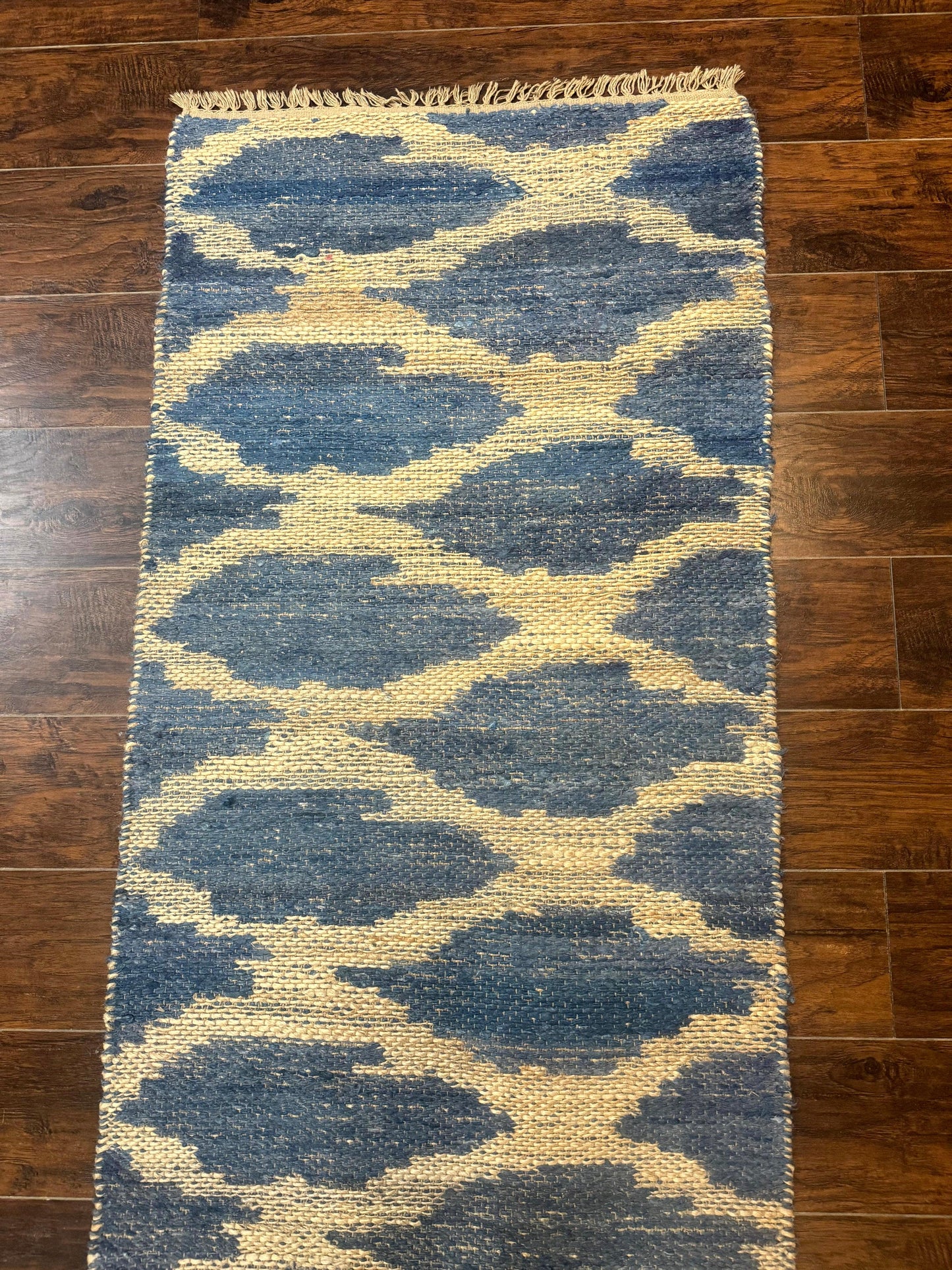 Modern Jute Runner Rug 2.9 x 7.9, Beige and Blue, Handwoven, Kaleen Rug - Nuvé