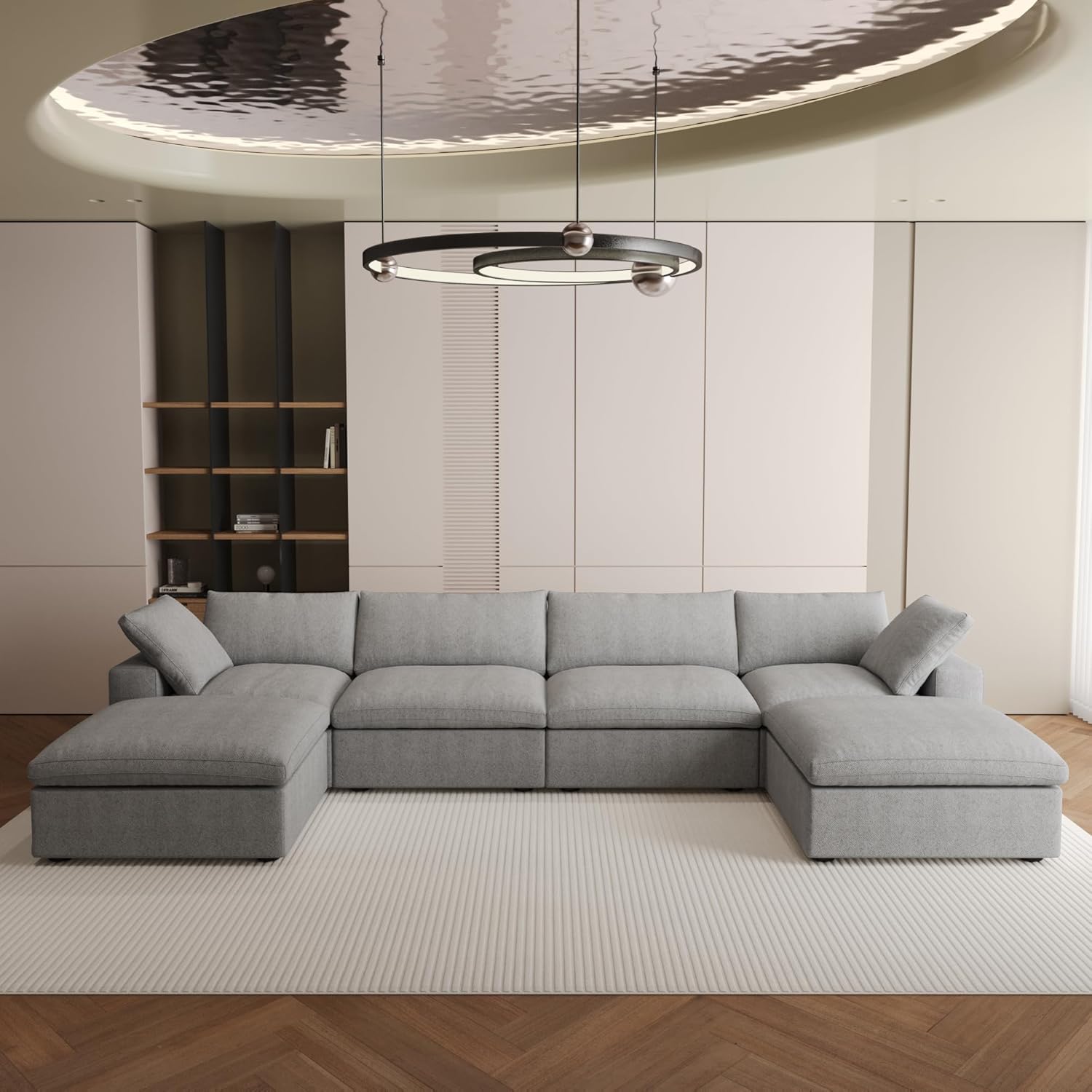 Nuvé® Solace Modular Bouclé Cloud Sofa - Space Grey - 4-Seater Sectional Sofa with 2 Ottomans - Nuvé