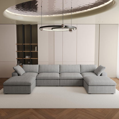 Nuvé® Solace Modular Bouclé Cloud Sofa - Space Grey - 4-Seater Sectional Sofa with 2 Ottomans - Nuvé