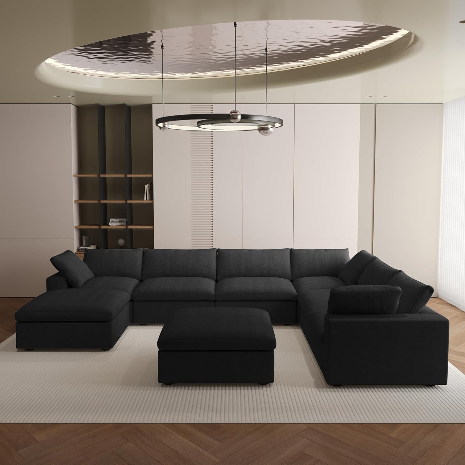 Nuvé® Solace Modular Bouclé Cloud Sofa - Obsidian Black - 7-Seater Corner Chaise - Nuvé