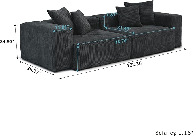 Kanso Corduroy Modular Bouclé Cloud Couch - Black - 2-Seater Sofa - Nuvé