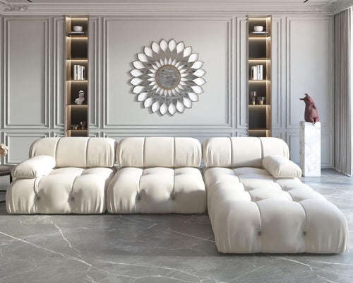 Nuvé® Takumi Velvet Modular Bouclé Cloud Sofa - Beige - 3-Seater Sofa with 1 Ottoman - Nuvé