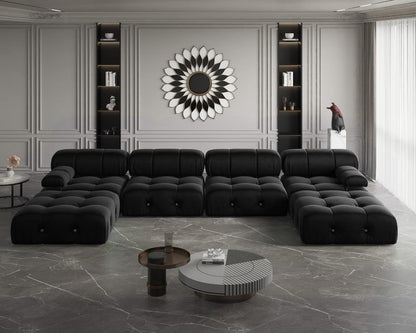 Nuvé® Takumi Velvet Modular Bouclé Cloud Sofa - Black - 3-Seater Sofa with 2 Ottoman - Nuvé