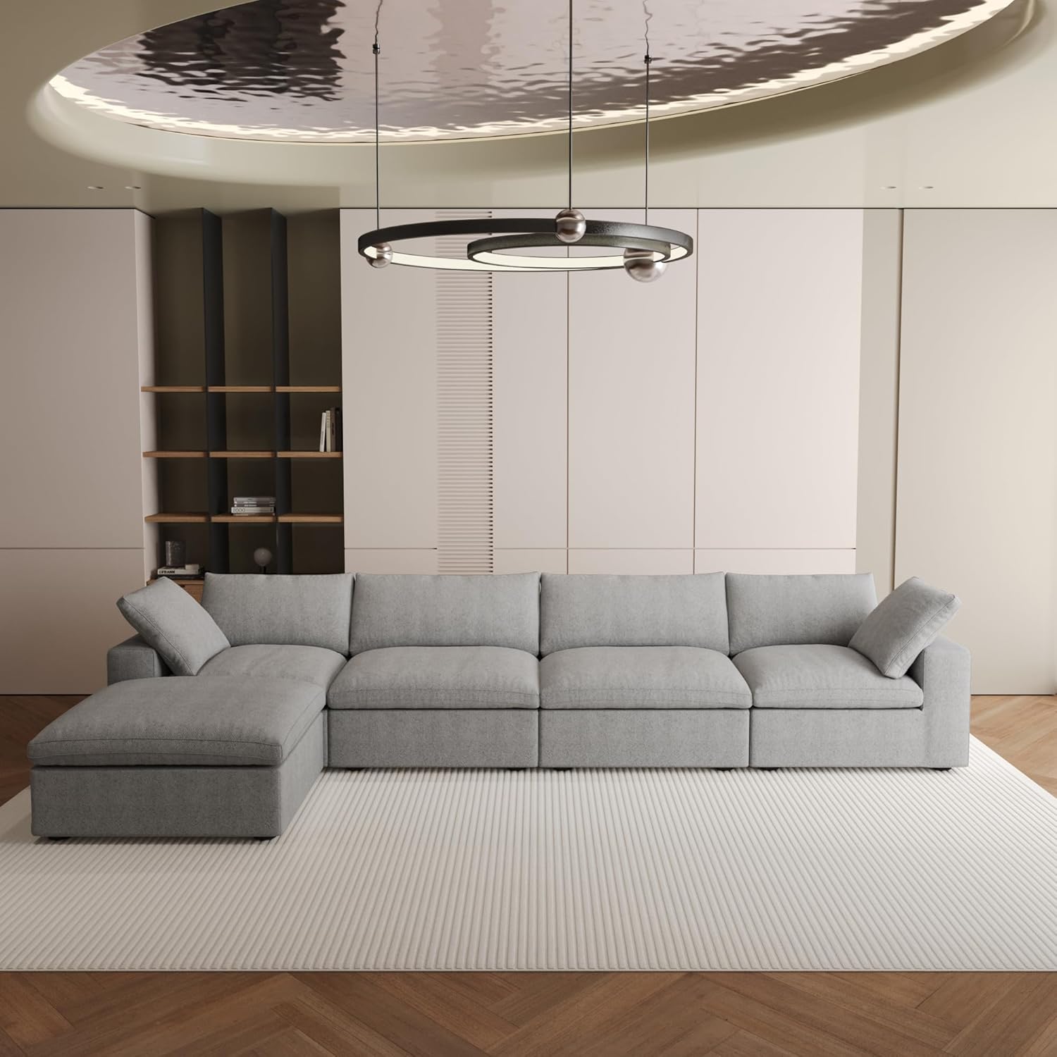 Nuvé® Solace Modular Bouclé Cloud Sofa - Space Grey - 4-Seater Sectional Sofa with Ottoman - Nuvé