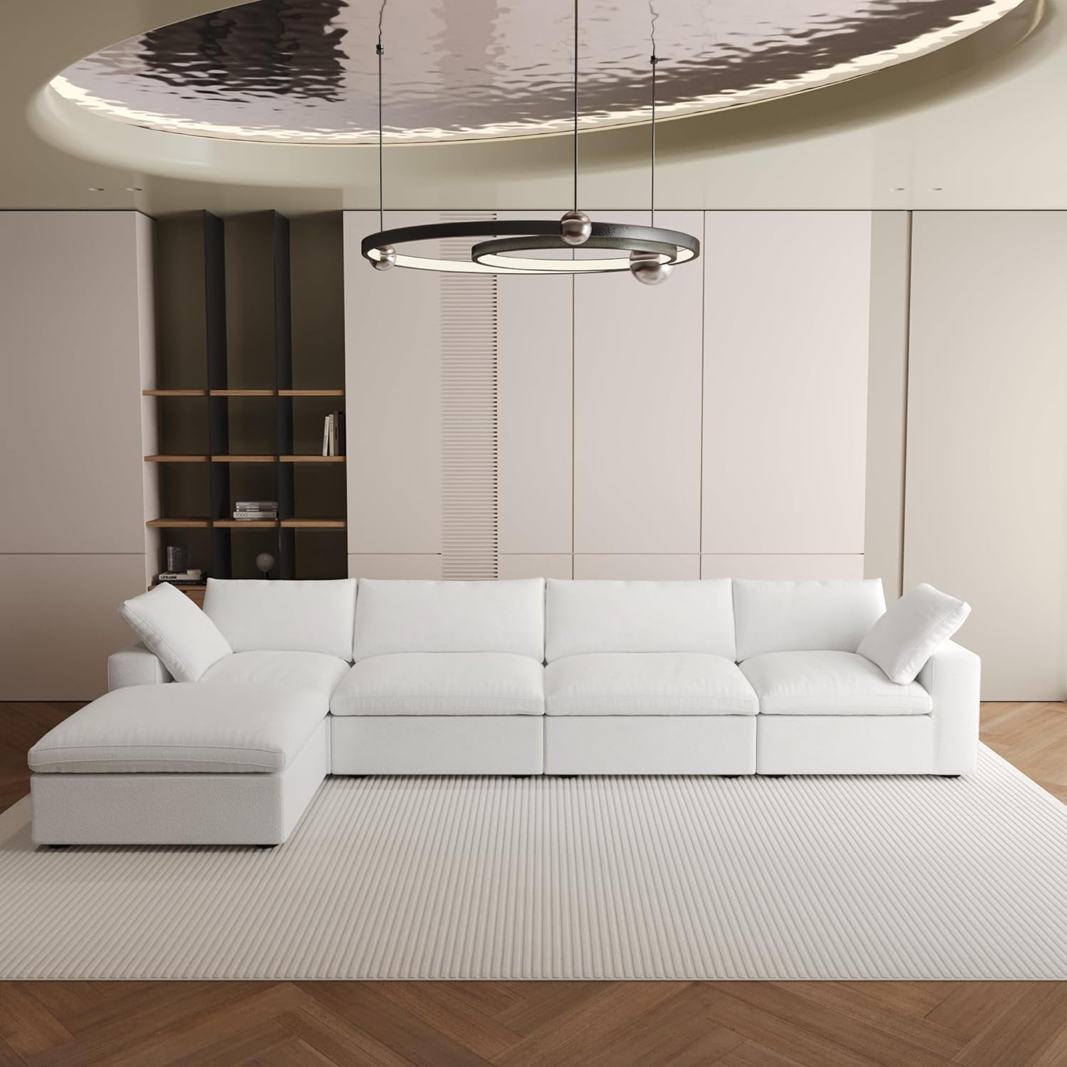 Nuvé® Solace Modular Bouclé Cloud Sofa - Snow White - 4-Seater Sectional Sofa with Ottoman - Nuvé