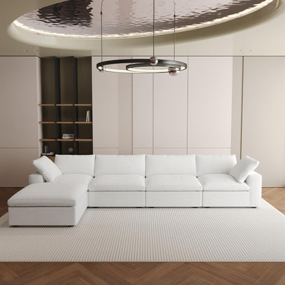 Nuvé® Solace Modular Bouclé Cloud Sofa - Snow White - 4-Seater Sectional Sofa with Ottoman - Nuvé
