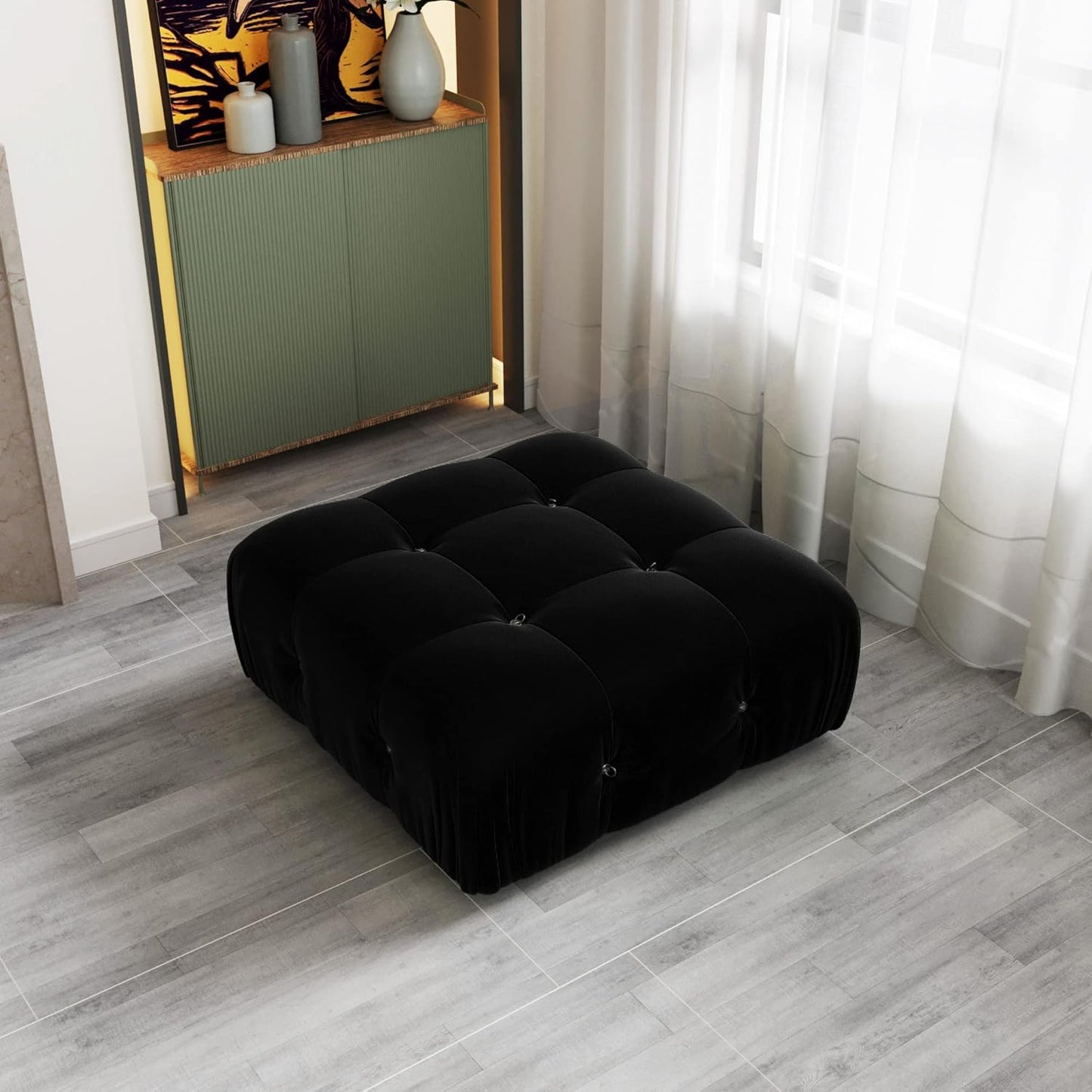 Nuvé® Takumi Velvet Modular Bouclé Cloud Sofa - Black - Ottoman - Nuvé