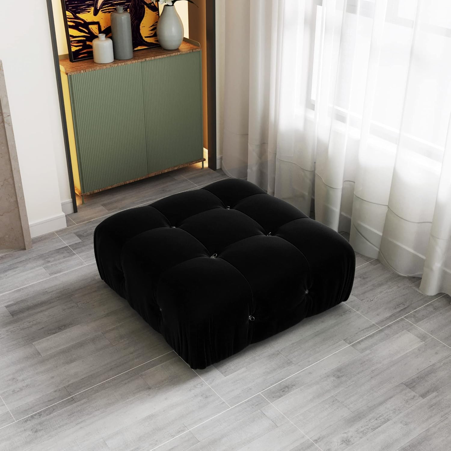 Nuvé® Takumi Velvet Modular Bouclé Cloud Sofa - Black - Ottoman - Nuvé