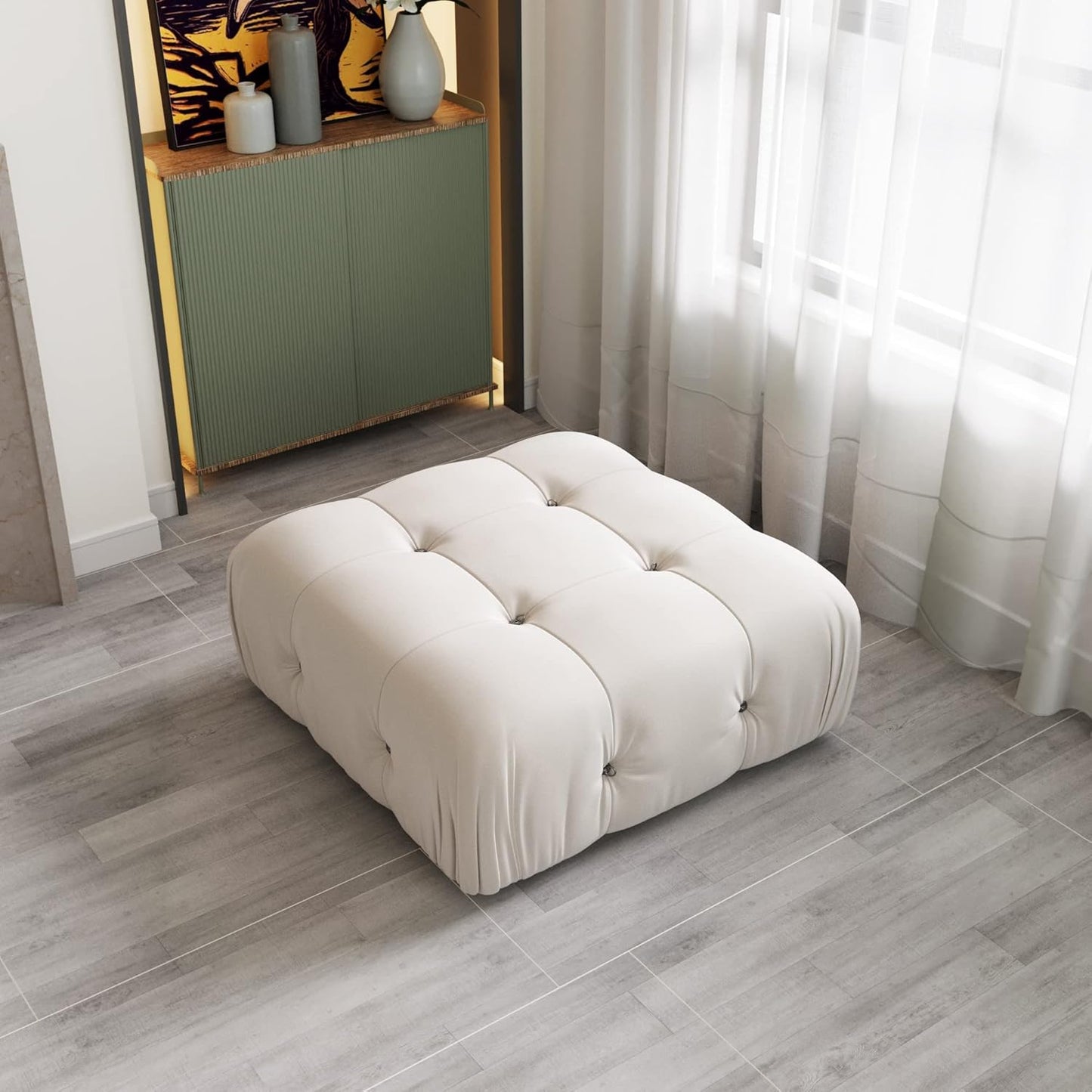 Nuvé® Takumi Velvet Modular Bouclé Cloud Sofa - Beige - Ottoman - Nuvé