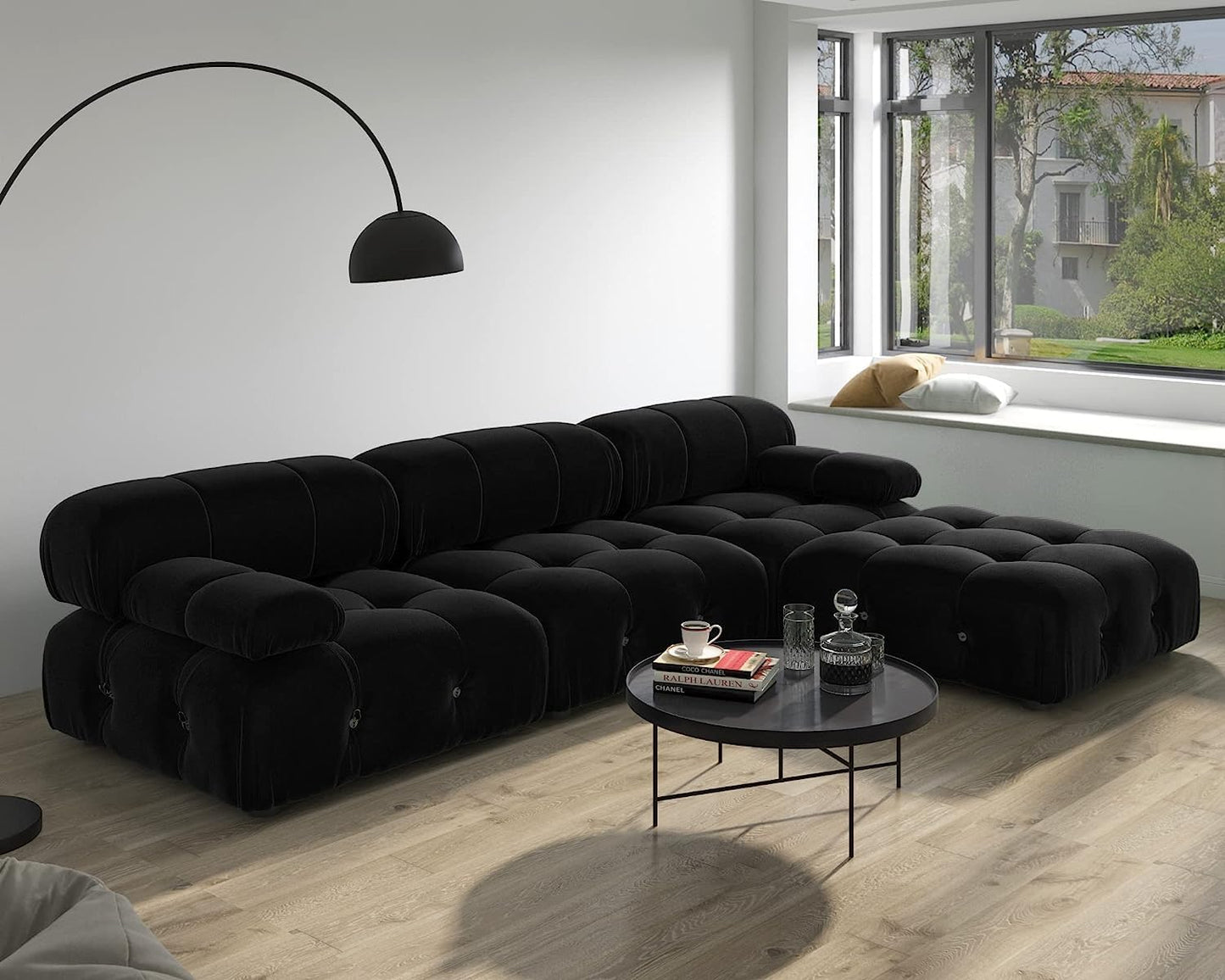 Nuvé® Takumi Velvet Modular Bouclé Cloud Sofa - Black - 3-Seater Sofa with 1 Ottoman - Nuvé