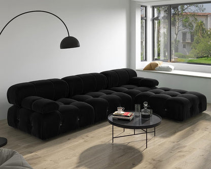 Nuvé® Takumi Velvet Modular Bouclé Cloud Sofa - Black - 3-Seater Sofa with 1 Ottoman - Nuvé