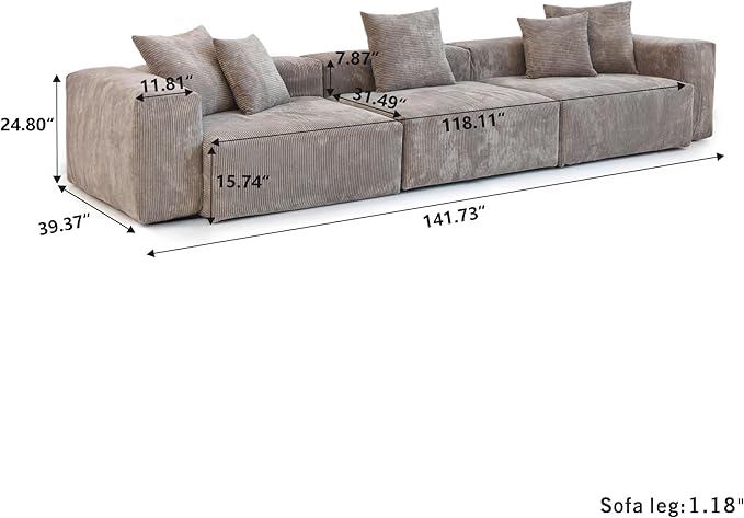 Kanso Corduroy Modular Bouclé Cloud Couch - Brown - 3-Seater Sofa - Nuvé