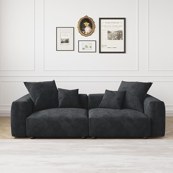 Kanso Corduroy Modular Bouclé Cloud Couch - Black - 2-Seater Sofa - Nuvé