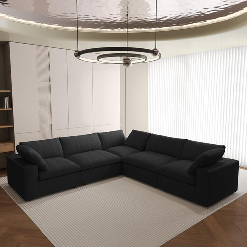 Nuvé® Solace Modular Bouclé Cloud Sofa - Obsidian Black - 5-Seater Corner Sectional (V-Shaped) - Nuvé