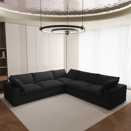 Nuvé® Solace Modular Bouclé Cloud Sofa - Obsidian Black - 5-Seater Corner Sectional (V-Shaped) - Nuvé