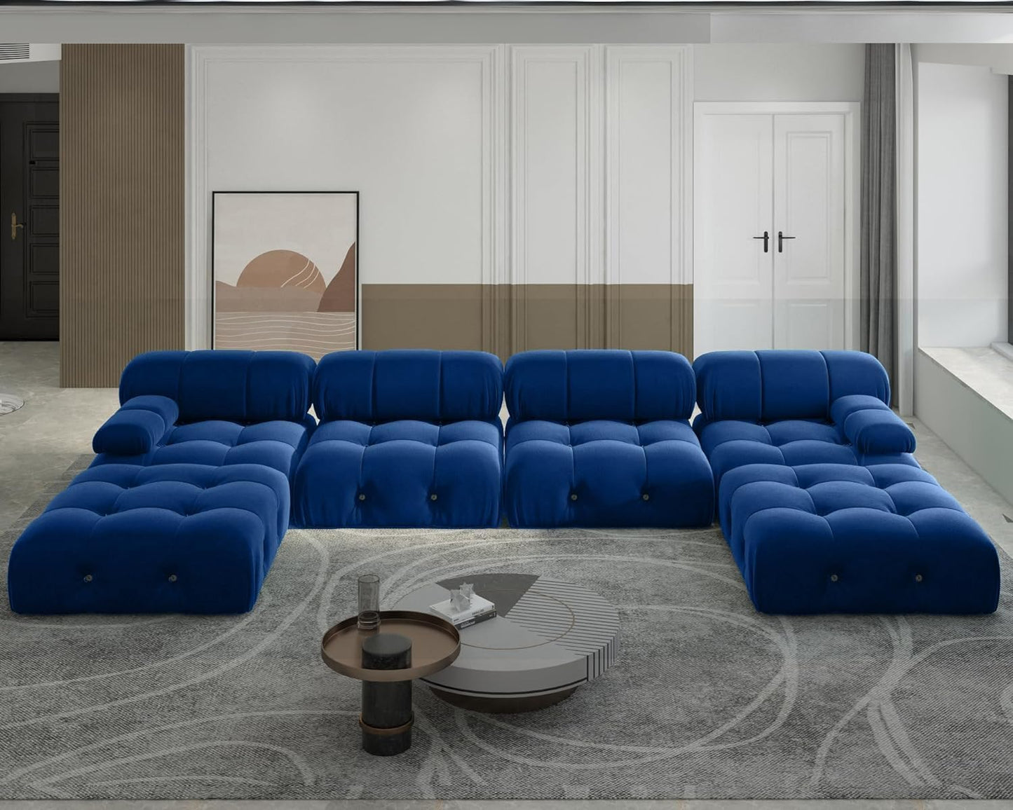 Nuvé® Takumi Velvet Modular Bouclé Cloud Sofa - Blue - 3-Seater Sofa with 2 Ottoman - Nuvé