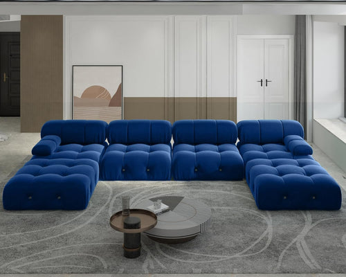 Nuvé® Takumi Velvet Modular Bouclé Cloud Sofa - Blue - 3-Seater Sofa with 2 Ottoman - Nuvé