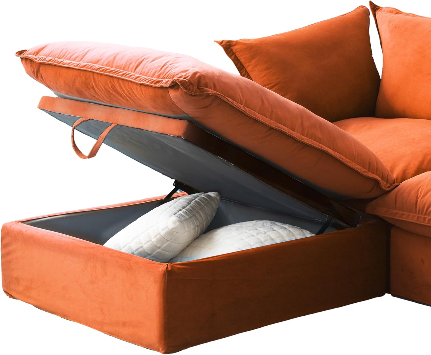 Sabi Modular Boucle Cloud Sofa - Orange - 4-Seater Sectional Sofa with Ottoman - Nuvé
