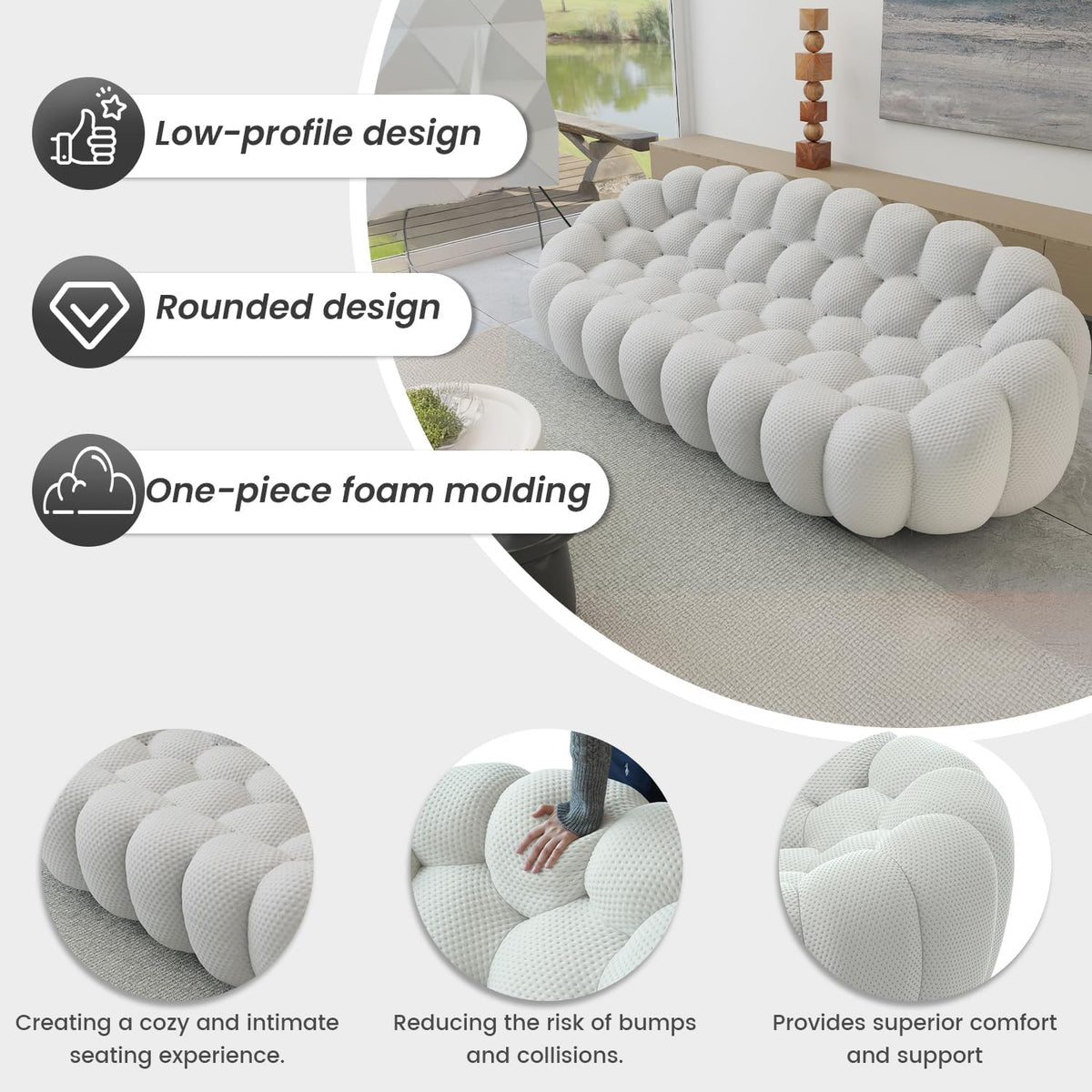Nuvé® Mitsu Modular Bouclé Cloud Sofa - Light Grey - 2 Seater Sofa - Nuvé