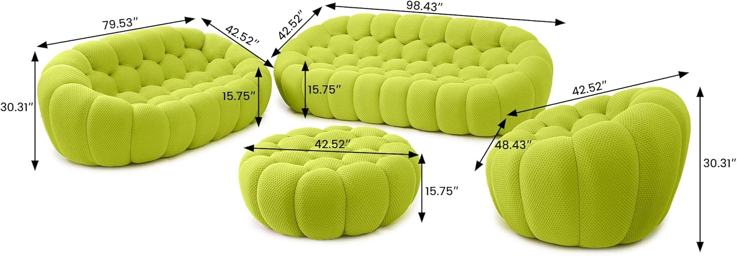 Nuvé® Mitsu Modular Bouclé Cloud Sofa - Lime Green - 1 + 2 + 3 Seater and Ottoman - Nuvé