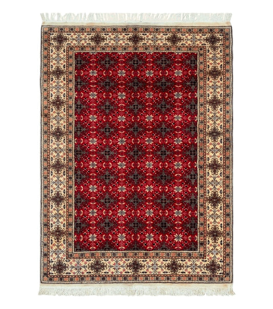 Turkish Sivas Rug 4x6, Red and Cream, Allover Design, Handmade Vintage