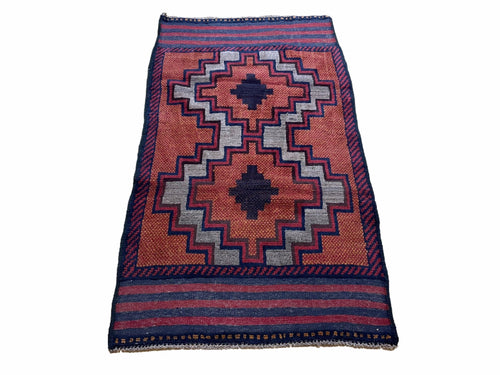 3X5 Vintage Handmade Tribal Wool Rug Balouchi Rug Afghan Rug Red 2' 8" X 4' 8" - Nuvé