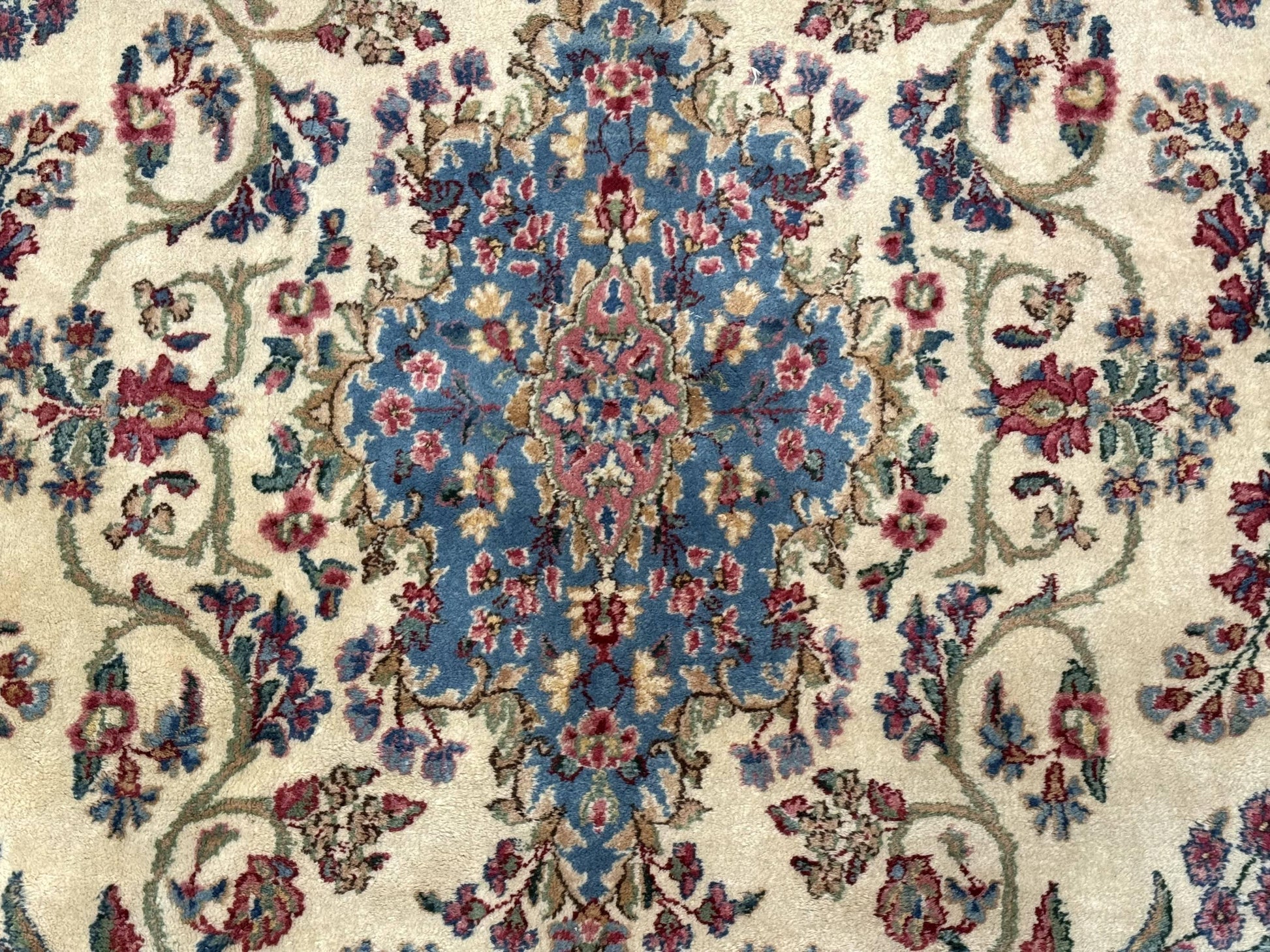 Palace Size Persian Kerman Rug 11x20 ft, Very Fine 340 KPSI, Vintage Oversized Wool Handmade Large Persian Carpet, Beige Light Blue Pink - Nuvé