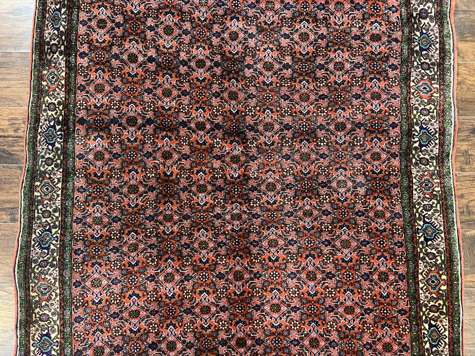 Antique Persian Bijar Rug 5x7, Allover Pattern, Hand Knotted Vintage Wool Tribal Oriental Carpet, Bidjar Rug, Red and Cream 5 x 7 ft, Handmade Rug - Nuvé