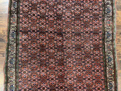 Antique Persian Bijar Rug 5x7, Allover Pattern, Hand Knotted Vintage Wool Tribal Oriental Carpet, Bidjar Rug, Red and Cream 5 x 7 ft, Handmade Rug - Nuvé