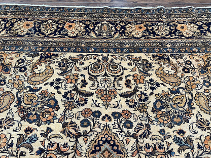 Antique Persian Rug 9x11, Wool Handmade 1920s Oriental Carpet, Persian Hamadan Anjelas Rug, Cream Black, Floral Allover Oriental Rug 9 x 11 Room Sized Rug - Nuvé